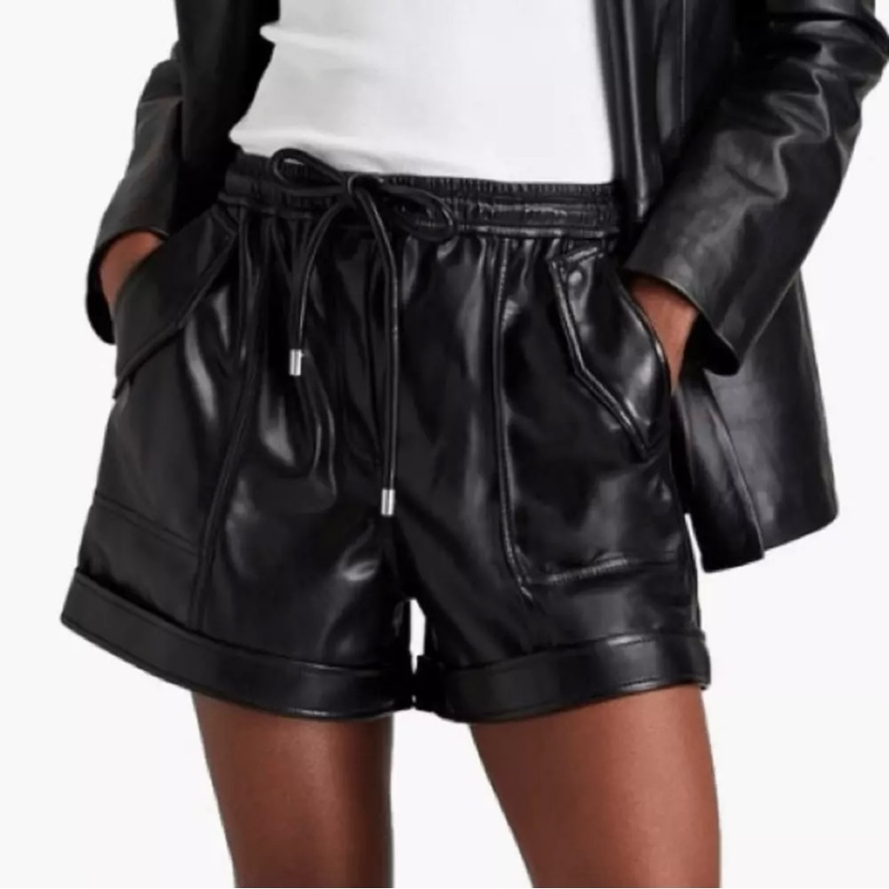 Jonathan Simkhai Black Doah Faux Leather Drawstring Shorts